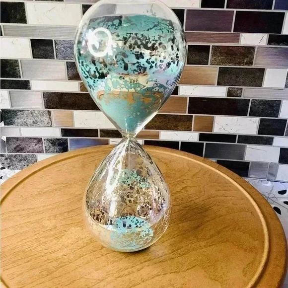 Glass Speckled Hour Glass with Turquoise Sand - Picture 1 of 7